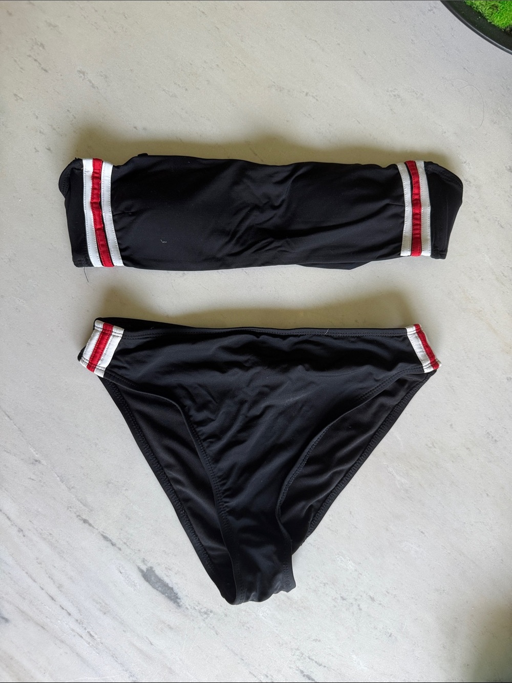 Garage Black Bandeau Bikini with Red & White Trim